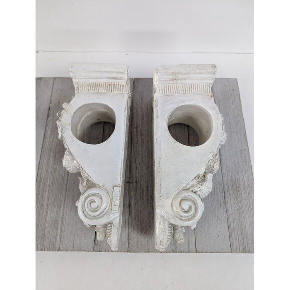 Set 2 Corbels Wall Shelf Curtain Rod Holder Plaster Stone Look Roses Mexico